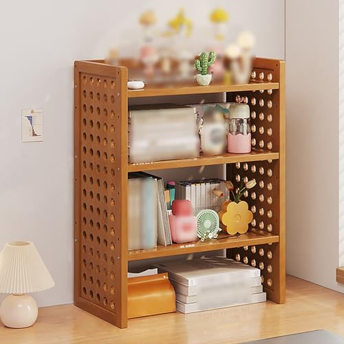 Justerbart dubbelskiktsskrivbord i trä – skrivbordsbokhylla förvaringsenhet för böcker display och kontorsmaterial – brun 40 x 20 x 56 cm snygga och funktionella hyllor