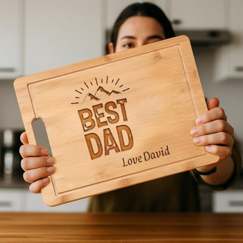 Planche à découper en bambou gravé avec poignée – Planche à charcuterie personnalisée, cadeau personnalisé parfait pour les mariages, les pendaisons de crémaillère, les vacances