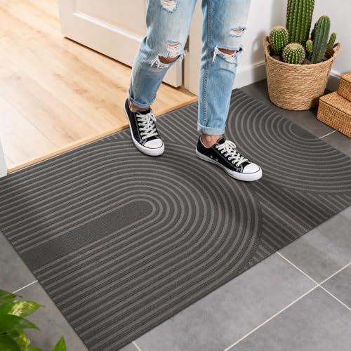 FEOMOS Fußmatte Innen Außen 60x90cm, rutschfeste Schmutzfangmatte-Grau