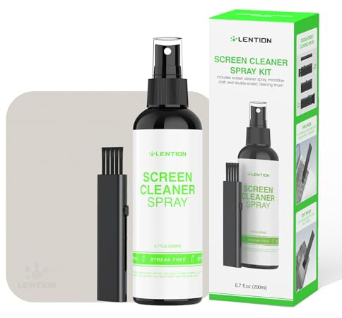 LENTION Spray Limpiador de Pantallas (200ml), para Smartphones, Portátiles, TV y Más, Equipado con un Ppaño de Microfibra y un Cepillo de Lana de Doble Extremol, Eliminación de Manchas sin Rastro