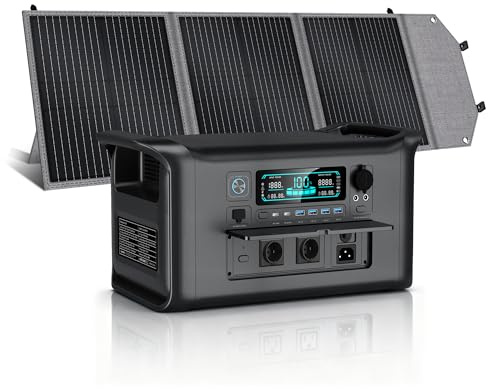 CTOLITY Powerstation 1000W mit 100W Solarpanel, 1024Wh LiFePO4 Solargenerator, 1800W AC/100W USB-C Ausgang,1 Std. Schnellladung für Camping, Wohnmobil, Notfall, Off-Grid, Notfall, Notstromaggregat