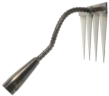 SHOWERORO Rastrillo de Mano para Jardín de Acero Cultivador Manual Compacto de 4 Dientes Herramienta Agrícola Ligera para Aflojar Tierra y Desherbar en Jardinería