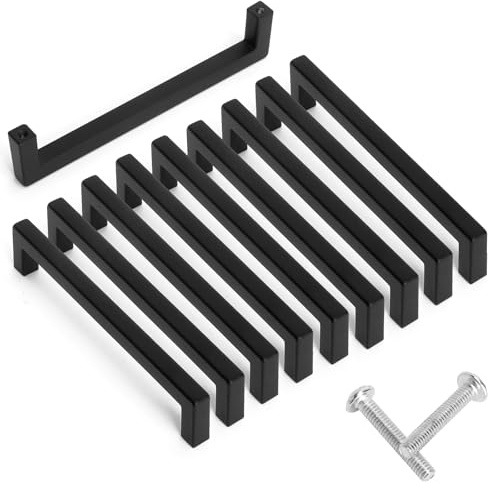Schrankgriffe Schwarz 128mm Möbelgriffe Küchengriffe - Schubladengriffe Schwarz Matt Modern Stabil für Küchenschrank Griffe Möbel Türen Schubladen, Rostfrei Aluminium Cabinet Handles Set 10 Stück
