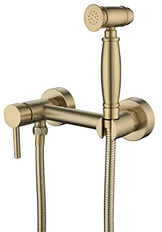 TTDGYYXW Spruzzatore per Bidet Portatile per WC Set di Lava Pannolini in Tessuto Oro Spazzolato Rubinetto da Bagno in Ottone a Parete con Tubo antiperdite, Acqua Calda e Fredda per l'igiene