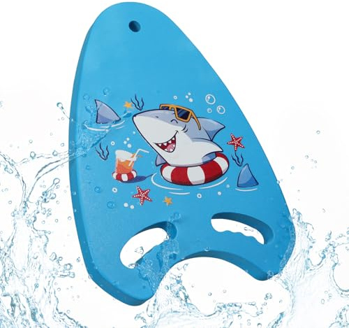 MoKo Kickboard för barn, simbräda med ergonomiskt handtag, tecknad simträning, kickboard, poolträning, främjar naturlig simposition, blå och simring, haj