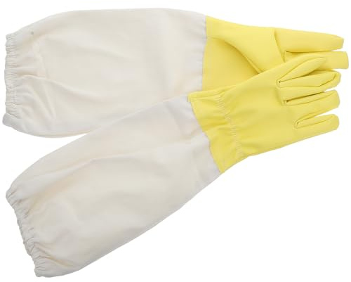Ciieeo Heavy Duty Xxl Pu Leather Beekeeping Gloves with Yellow Canvas Long Sleeves, Beekeeper Safety Gloves for Outdoor Work and Gardening Hand Protection