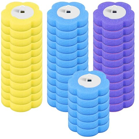 Omnikryp 42 Pezzi di Ricariche per Spazzolino da WC, Testine di Ricambio con Detergente, per Lavabo, Vasca da Bagno, Lavabo, Mop Piscina (Blu, Viola, Giallo)