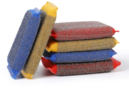 Confezione da 6 spugne abrasive in metallo per lavare i piatti, 3 colori