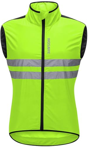 WOSAWE Uomo Ciclismo Abbigliamento Primavera Estate Riflettente Giacca Gilet Antivento Impermeabile Capispalla Sport All'aperto(BL205 Verde L)