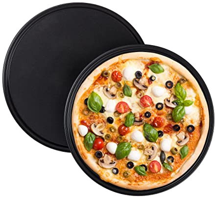 Juego de 4 Bandejas Pizza Horno Redondas y Antiadherentes, Acero al Carbono, Gris, ∅ 32 cm