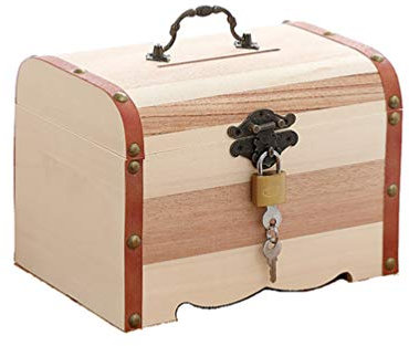 1PC Wooden Treasure Chest Box Box Coin Box Vintage Piggy Bank Wood Treasure Organizer with Lock - Size S