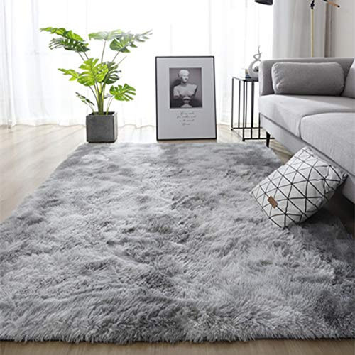 Leesentec Tapis Salon Chambre Doux Tapis Fourrure Decoration Salon Antidérapant Moelleux Tapis de Salon Moderne Shaggy Tapis de Sol Grand (Gris Blanc, 135 * 185cm)