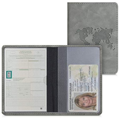 kwmobile Porte permis de Conduire Carte Grise avec Compartiments Cartes Passeport - Étui Portefeuille de Protection en Simili Cuir Gris