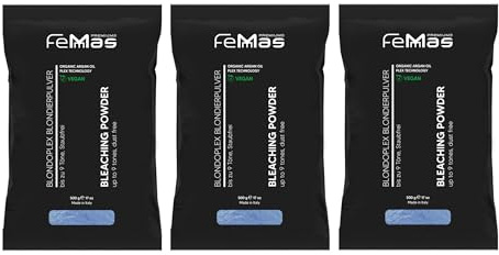 FemMas Blonderingspulver ultrastark 1,5 kg I Blonderingspulver med Plex-teknik och arganolja I ultra stark och dammfri I jämn blondering I Hair Bleach för blekning upp till 9 nyanser