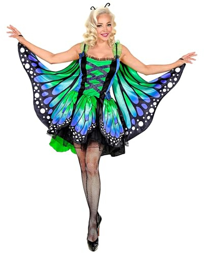 Widmann - Dutukostym fjäril, klänning med tutu, vingar och antenner, för damer, djur, veck, karneval, temafest