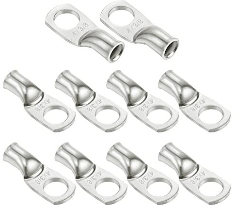 Ampper Heavy Duty Tinned Copper Wire Lugs, UL Tubular Eyelets Ring Crimp Copper Terminal Connectors for Battery Cable Ends and More (4 Awg, 3/8 Ring, 10 Pcs)