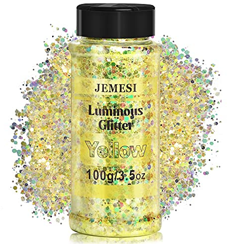 Fluoreszierendes Body Glitter Gelb 100g Festival Glitzer Gesicht, Halloween Schminke Make-up Glitter Zubehör für Gesicht Nägel Augen Haare Körper
