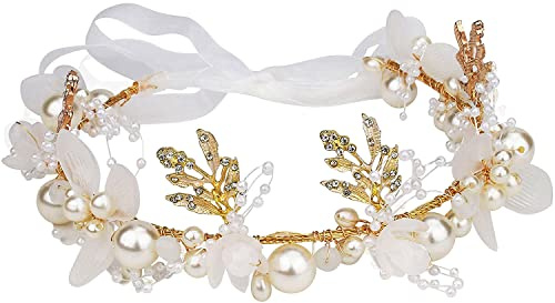 Abnaok Perle Kopfschmuck Haarkranz Kommunion Haarschmuck für Mädchen, Blumen Haarschmuck