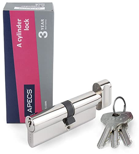 APECS - Cylindre de serrure à bouton - Avec bouton - 95 (40C/55) mm - Pour serrure de porte d'entrée - Avec 3 clés - Modèle EC-95(40C/55)-C