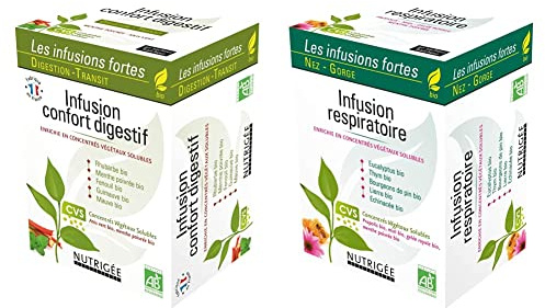 Infusion confort digestif • Digestion • Transit • Menthe poivrée • Fenouil • 30 sachets & Infusion Respiratoire • Concentrés Végétaux Solubles • Issu de l’agriculture biologique 30 sachets