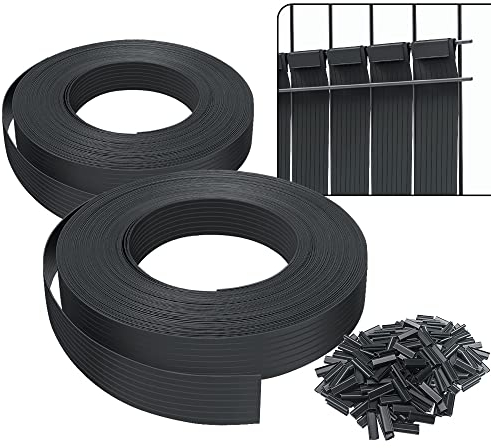 VOUNOT® Strisce di Protezione in PVC per Recinzioni da Giardino e Recinzioni a Doppia Asta 150m x 4.7cm, Strisce Frangivista in PVC con 300 Clip di Fissaggio, Nero