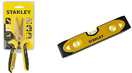Stanley STHT0-14103 Coupe-tout 200 mm & 0-43-511 Niveau Torpédo Magnétique 230 Mm - Semelle Aluminium - Rainure V Pour Le Contrôle De Surfaces Cylindriques - 3 Fioles Réversibles Et Antichocs