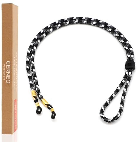 GERNEO® – DAS ORIGINAL – Florenz – Premium Brillenband für Sonnenbrillen & Lesebrillen Hollywood mit Gold Halterungen – verstellbar mit Kabelzug & Logogravur