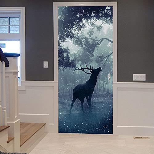 Türtapete Selbstklebend Waldtier Elch 90 X 210 Cm Türaufkleber 3D Türposter Selbstklebend Wandbild Fototapete Türfolie Poster Tapete - Kinderzimmer Wohnzimmer Küche Schlafzimmer Tür Fotos
