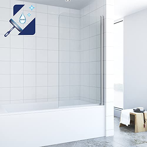 Duschwand Duschtrennwand Duschabtrennung für Badewanne 80x140 cm Badewannenaufsatz mit Hebe-Senkmechanismus aus 5 mm ESG Sicherheitsglas mit Nano Beschichtung