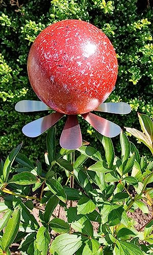 Jürgen Bocker Garten-Ambiente Blütenzauber Rotterdam Rosenkugel 15 cm Edelstahl Gartenstecker Deko mit Stab 80 cm (rot)