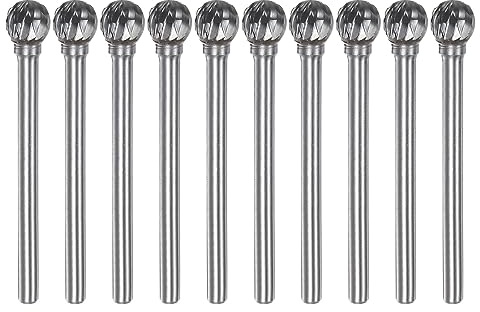 sourcing map 10pcs Carbide Rotary Burrs 1/8 (3mm) Shank 1/4 (6mm) Head Double Cut Ball D Shape Die Grinder Bits Rasp Files for Metal Wood Plastic Polishing Engraving