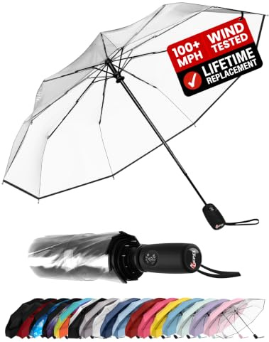 Windproof Travel Umbrella - Compact & Withstands Winds up to 85MPH, Strongest Premium Auto Folding Umbrella for Rain and Sun - Durable, Light & Portable for Women & Men, Fits Backpack & Cars