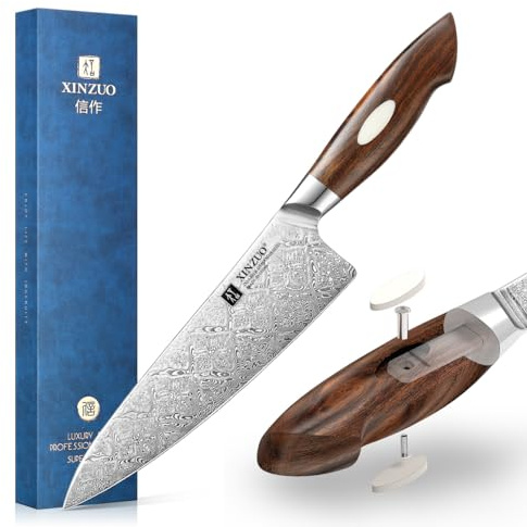 XINZUO 21.1cm Cuchillo de Chef 110 Capas de Acero Damasco, Forjado a Mano Profesional Cuchillo de Cocina Cocinero, Afilado Cuchillo para Carne Sushi -Mango de Desert Ironwood y Caja de Regalo