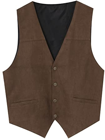 OBiQuzz Gilet en daim pour homme - Marron - Col en V - Coupe droite - Style traditionnel - Gilet classique - Gilet rétro - Gilet de costume vintage - Gilet de loisirs - Safari, marron, M