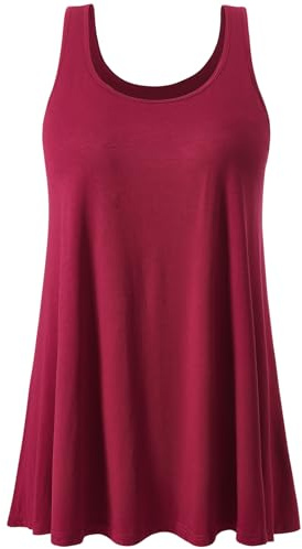 vislivin Damen Top mit Integriertem BH Tank Top Unterhemd Casual Tank Tops Loose Fit Ärmellose Shirt S-XXXXL Wine Red M