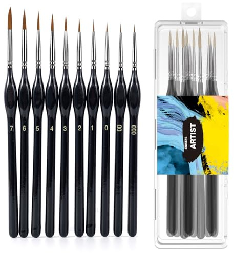 Fine Paint Brushes with Case, 10 Pcs Miniature Paint Brushes, Detail Paint Brush Set for Art, Crafts, Acrylic, Oil, Model, Watercolor, Figurine (Black)