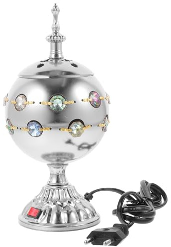 Zerodeko Elektrischer Weihrauchbrenner Arabisches Räuchergefäß Mit Metallgehäuse Und Eu-Stecker Für Zuhause Büro Und Yoga- Räucherstäbchenhalter Im Nahost-Stil 3.7Oz