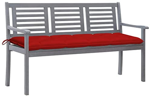 ZEYUAN 3-Sitzer-Gartenbank mit Auflage 150 cm Grau Eukalyptusholz Terrassenmöbel, Wetterfeste Bank, Outdoor Bank, Parkbank, Garten Banken, Deko Bank, Gartenmöbel - 3061071