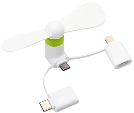 Mini ventilador 3 en 1 para teléfono móvil, ventilador USB portátil con enfriador giratorio, compatible con iPhone, tipo C, puerto Lightning (blanco)