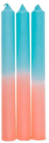 Vela palo degradado colores – Caja Regalo de 3 velas. Velas decorativas. Vela candelabro. Vela mesa. (20x2,5 cm) (Albaricoque/Turquesa)
