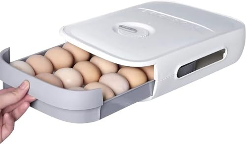 KLUFO Egg Rack for 21 Eggs Storage in Refrigerator, Kitchen Egg Drawer Box, Egg Basket Organizer, Egg House, Egg Collector/Container/Tray, White Egg Holder, KLUFO-7640053002977