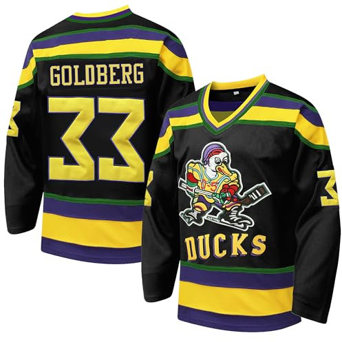 Tocament Mighty Ducks Ice Hockey Jersey #33 Greg Goldberg,90s Movie Hockey Jersey for Men and Women(Black-33,X-Large)