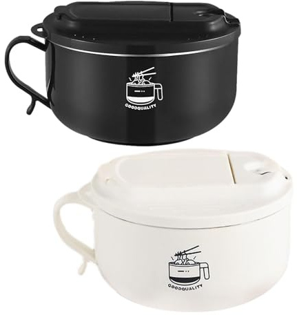 Rapid - Cuenco para ramen con tapa filtrable, 1000 ml, acero inoxidable, fideos, instantáneo, con cuchara, palillos, ramen, tazón con asa, apto para lavavajillas, sin BPA, para dormitorio
