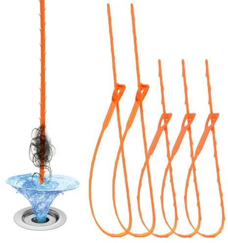 GOWTX 5 Pack Drain Snake, Plastic Hair Clog Remover Tool for Sink Bath Pipe | 5 Pack Plastic Drain Auger Set, 50cm and 64cm Flexible Barbed Pipe Cleaner, for Bathroom Kitchen Sink Bath Shower
