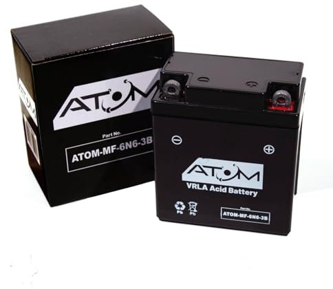 6N6-3B - Atom AGM Motorcycle Battery Factory Sealed 6V 6Ah 50CCA