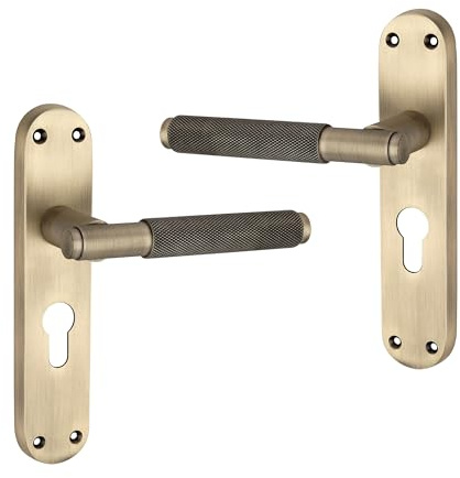 Infinity Decor Türgriff auf Rückplatte, matt, antikes gerändeltes Euro-Hebelschloss, 185 mm x 45 mm, Durchgangstürgriffe – geeignet für alle Innen- und Außentüren