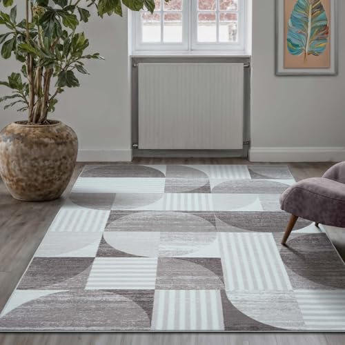 Taracarpet Teppich Kurzflorteppich, Wohnzimmerteppich aus Polyester im Retromuster absolut Modern fürs Wohnzimmer Schlafzimmer Kinderzimmer grau 120x170 cm