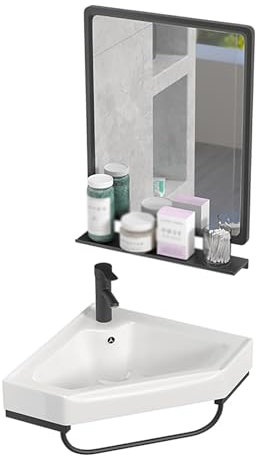 SXSYTR Eckwaschbecken Mit Unterschrank, Aufsatzwaschbecken Bad, Wandmontiertes Keramikwaschbecken, Wandwaschbecken Hängewaschbecken Mit Armaturloch Badezimmermöbel(42cm)
