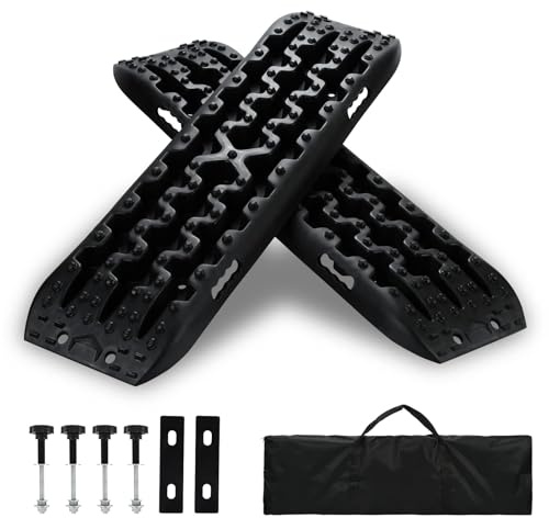 Izrielar 2 Stücke Sandbleche Offroad Traktionsmatte, Kunstoff Recovery Board Tracks mit Aufbewahrungstasche & Installationstool, 10T / Wohnmobil, PKW & LKW