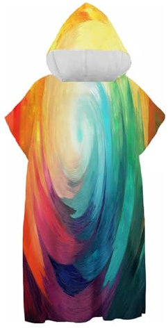 CDXNORA Badeponcho Mit Kapuzen -Abstrakt Surf Poncho Damen Herren, Mikrofaser Handtuch Poncho Erwachsene Bunter Kunstwirbel Drucken Badeponcho Schnelltrocknend Bademantel 75X110Cm
